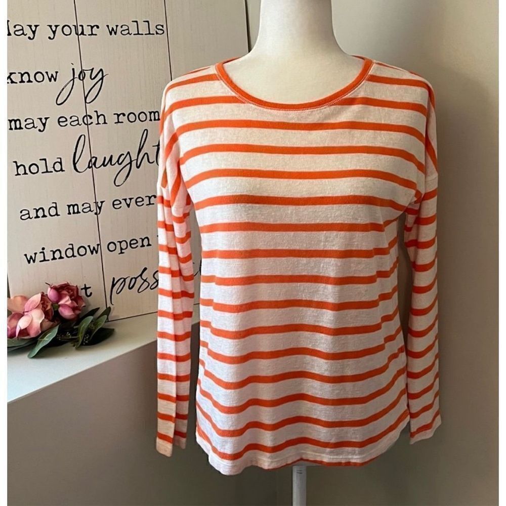 Kiara orange and cream striped top lightweight thin sweater
